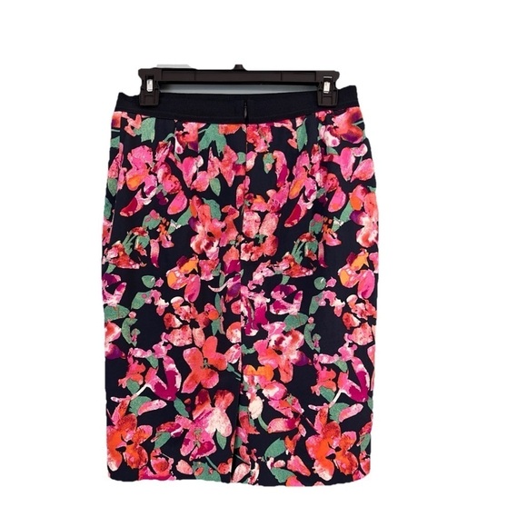 Ann Taylor Floral Skirt Lined Flowers Navy Blue Pink Orange Elastic Waistband 6 - Picture 6 of 7
